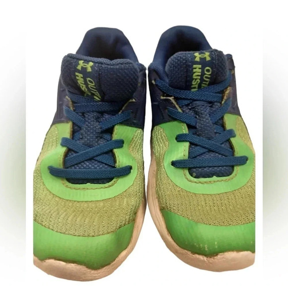 Under Armour  No Tie Sneakers Runners Neon Green Blue Size 11K - Picture 6 of 8